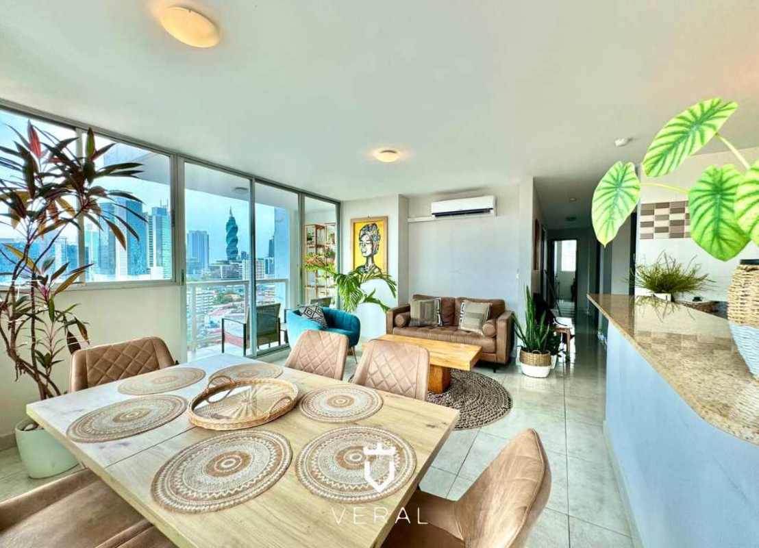 Master bedroom with walk-in closet and panoramic window in PH Oasis Tower San Francisco Panama