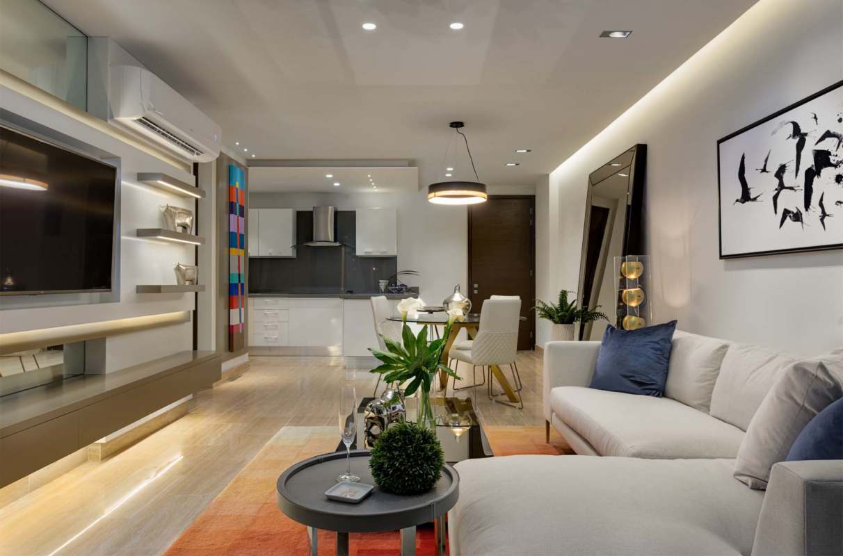 Modern kitchen with stainless steel appliances at PH The Regent Costa del Este Panama