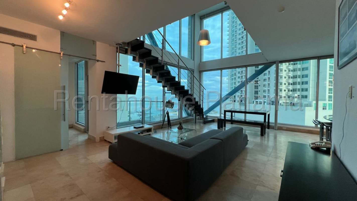 Luxury stainless kitchen with marble floors in loft apartment Punta Pacifica Panama for sale