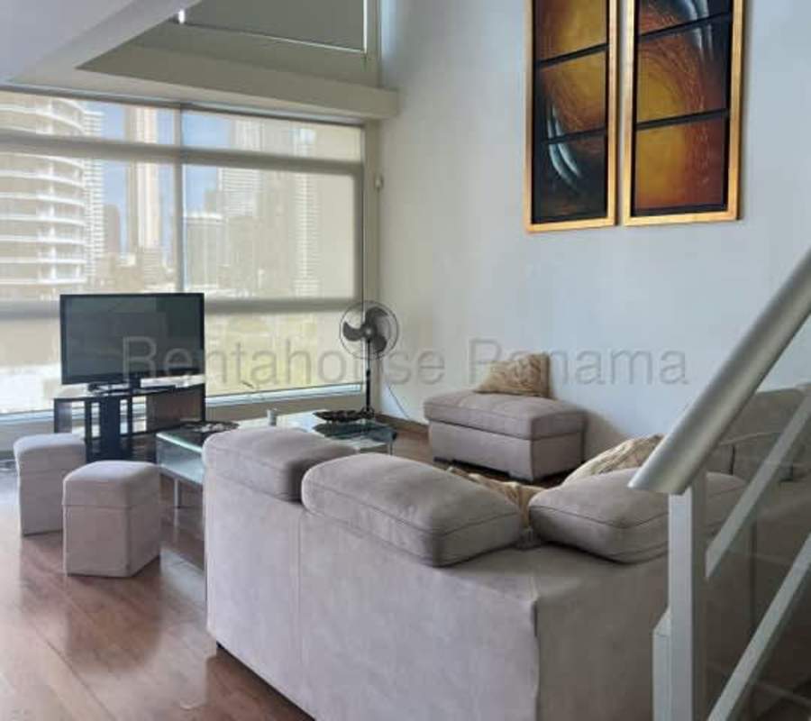 Bright living space with full height oceanview windows in PH Bayfront Avenida Balboa Panama