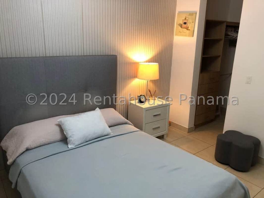 Bedroom with built-in closet, ocean view window, AC in PH Ocean Club Panama City