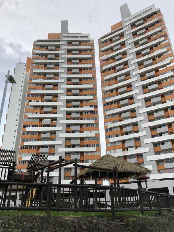 Modern residential building facade with balconies and outdoor playground PH Villa Crisol El Crisol Panama City