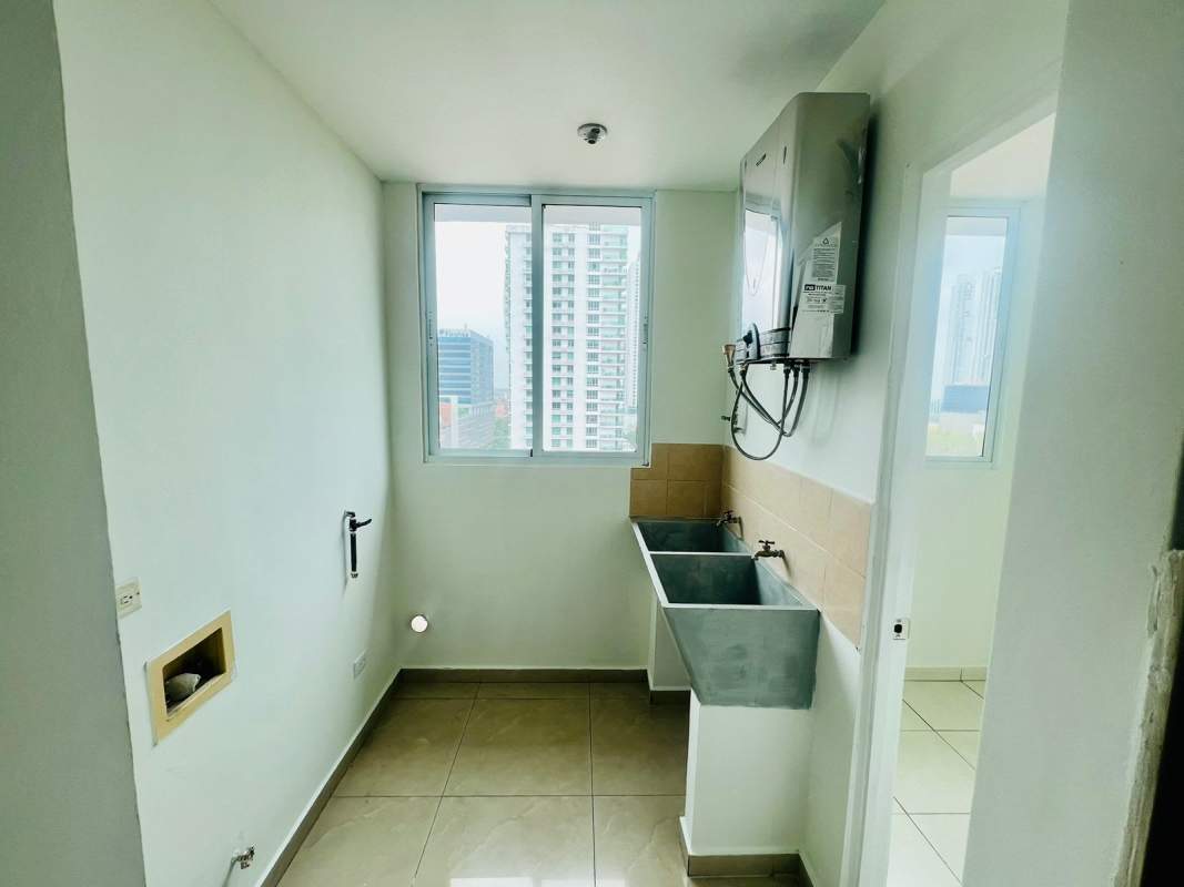 Enclosed balcony with floor to ceiling windows panoramic city ocean views PH Imperial Tower Costa del Este Panama