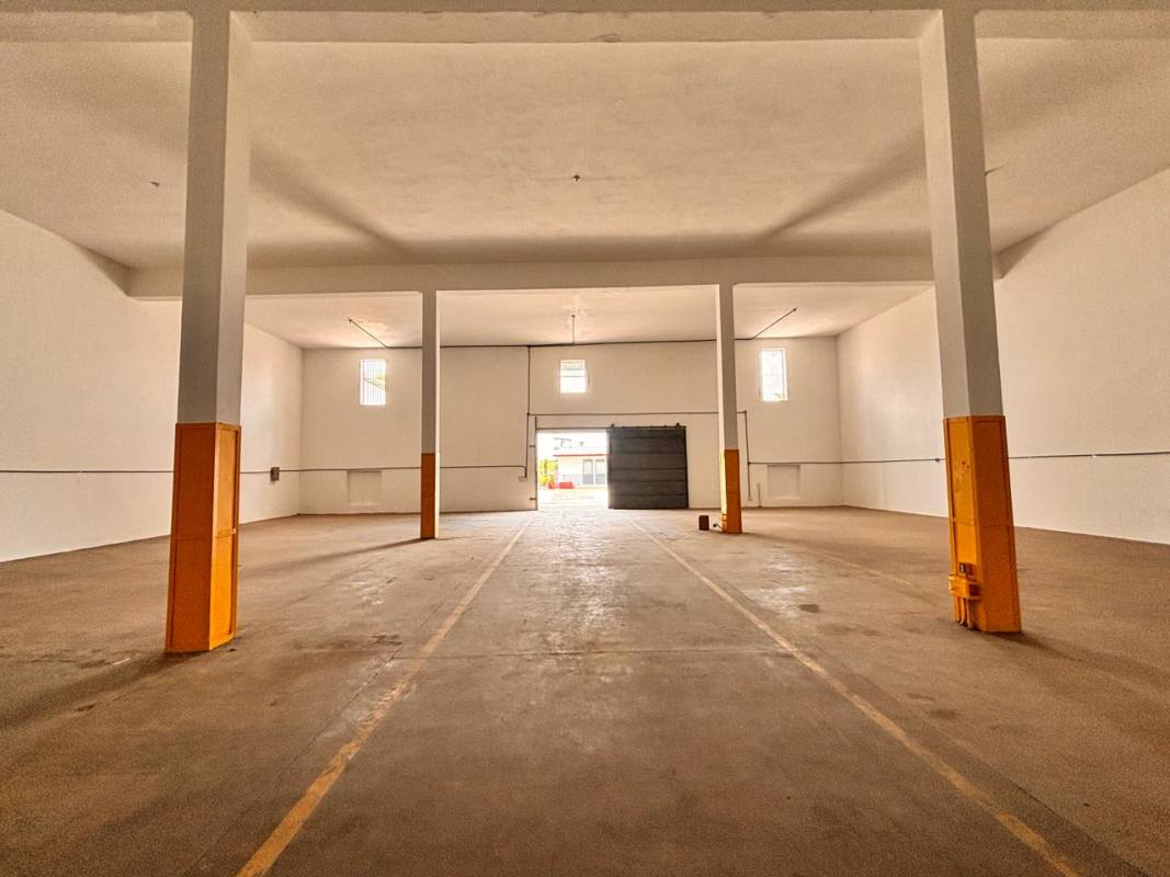 Spacious interior of industrial warehouse with support columns, high ceiling, and large open floor