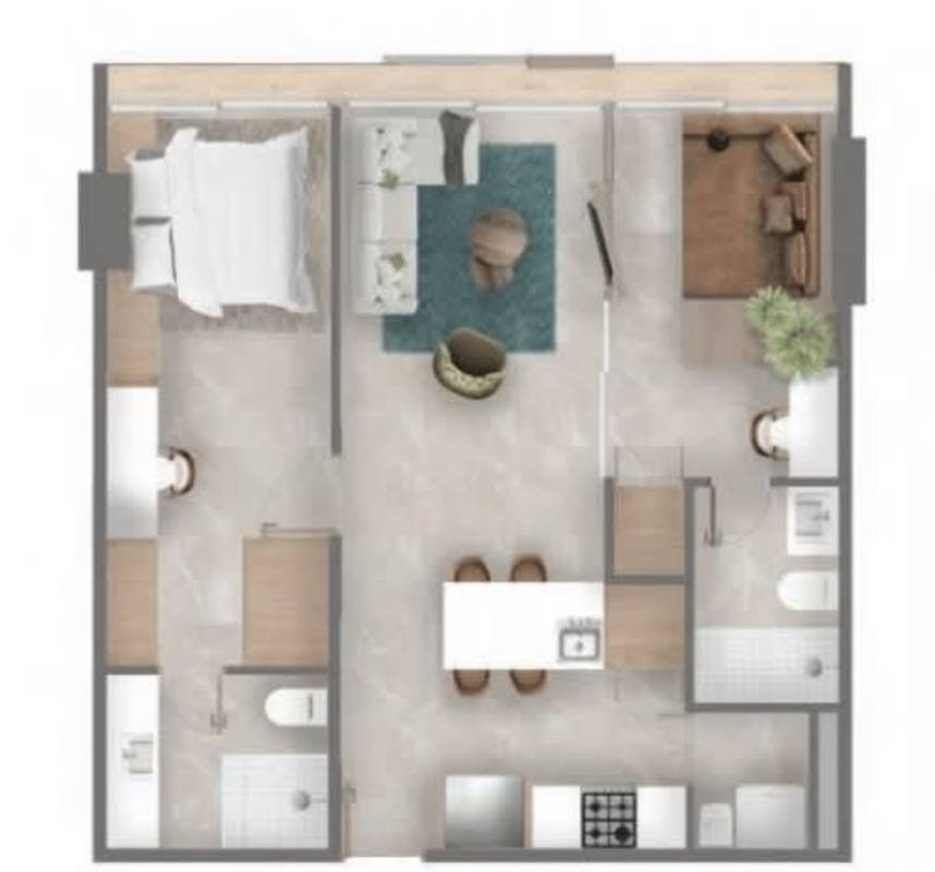 Open layout apartment with bedroom, kitchen, living area, balcony overlooking ocean in Casa Bonita Panama