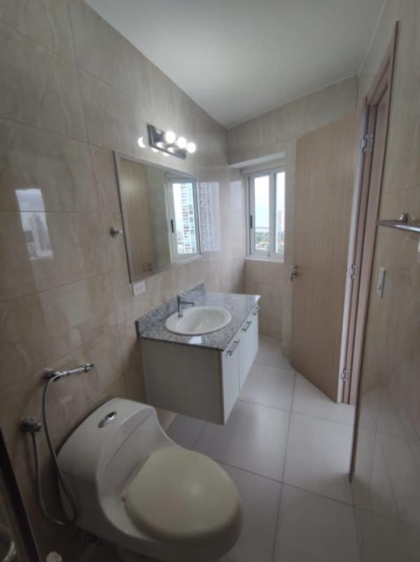 Modern bathroom with granite countertop vanity, glass shower PH Vista del Parque San Francisco Panama