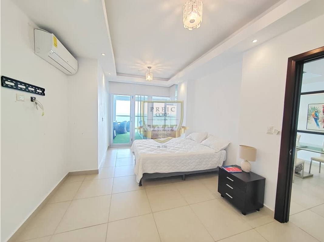 Bright bedroom with balcony ocean view at PH BICSA Tower Panama City