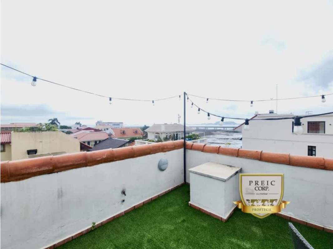 Balcony overlooking colonial streets and rooftops in Casco Viejo Panama City