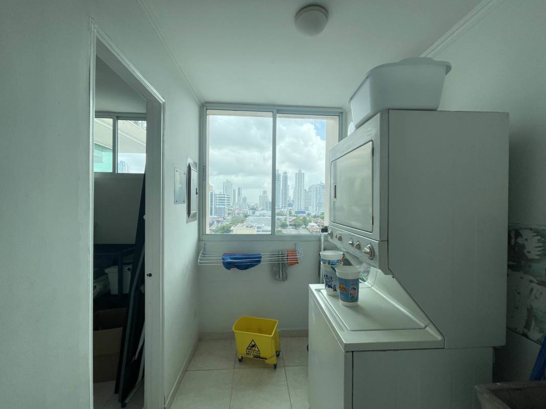 Laundry room stacked washer dryer window with view PH San Francisco Bay Panama