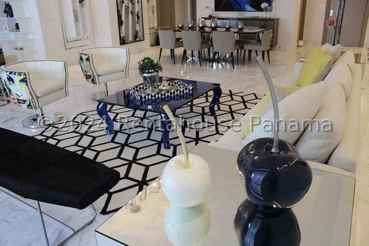 Luxury master bedroom with marble floors, panoramic windows ocean view PH Oceania Panama