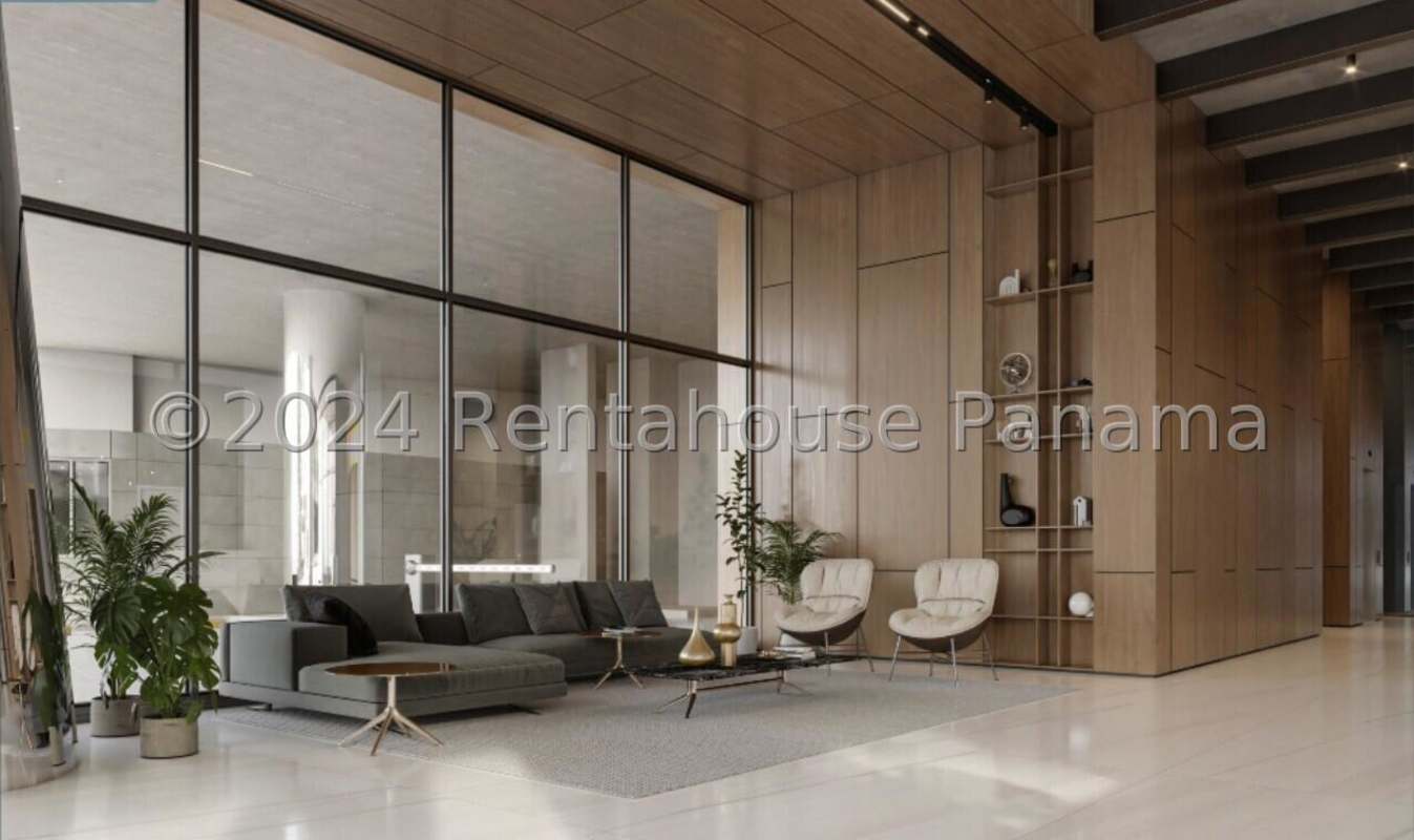 Luxury double-height lobby at PH Paitilla Residences modern Panama waterfront tower