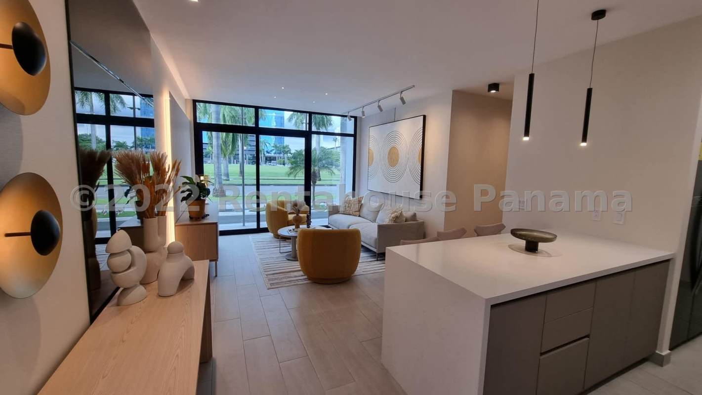 Open space living room with city view PH Nogal Costa del Este Panama