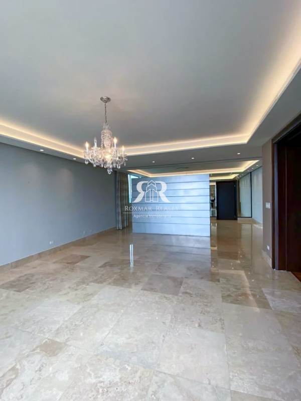 Elegant marble floor living area with tray ceiling, city and ocean views in PH Puntarenas