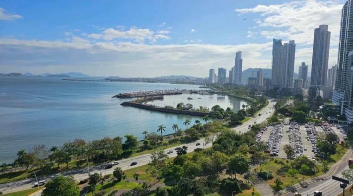 Spacious modern kitchen with granite island and city views Waters on the Bay Panama
