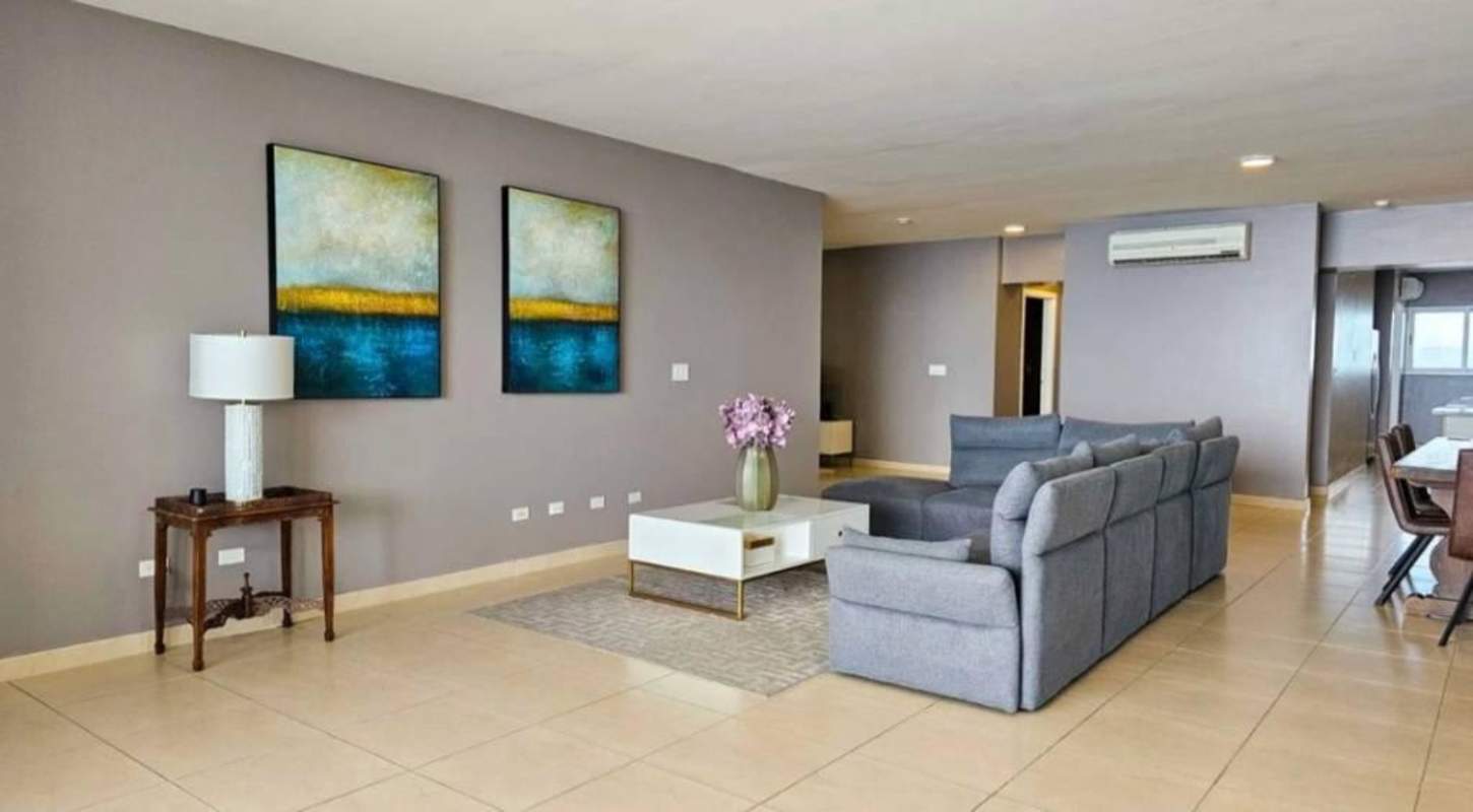 Large balcony overlooking ocean and skyline in PH Waters on the Bay Panama