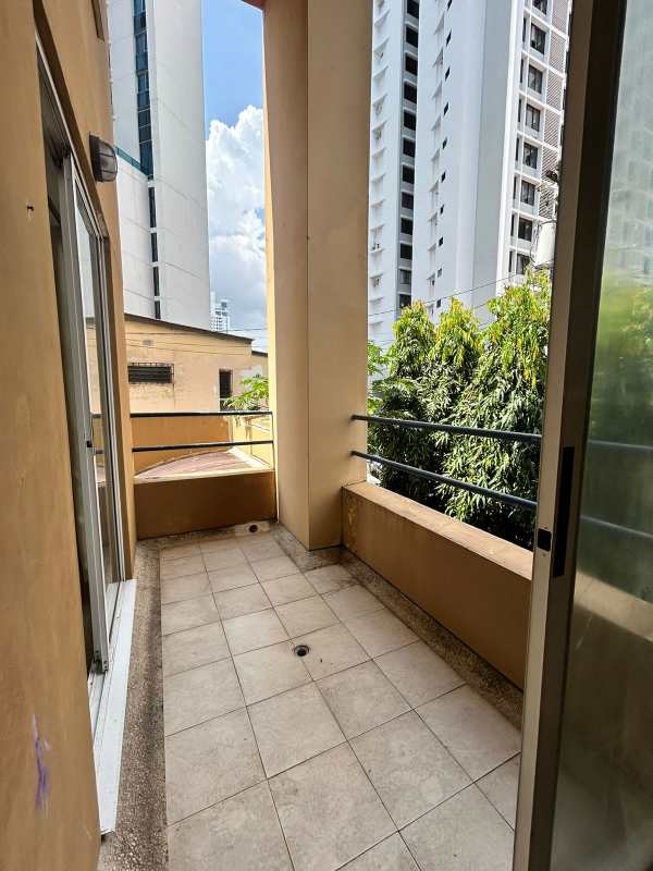 Small balcony with railing overlooking the city view in San Francisco Bay Panama City