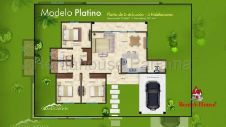 Kitchen and spacious living area with large sliding glass door in new home Grand Canyon Boquete