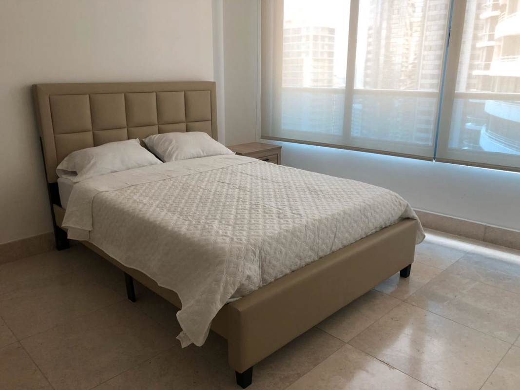 Master bedroom with ensuite bathroom, large window, AC, furnished PH Deluxe Punta Paitilla Panama