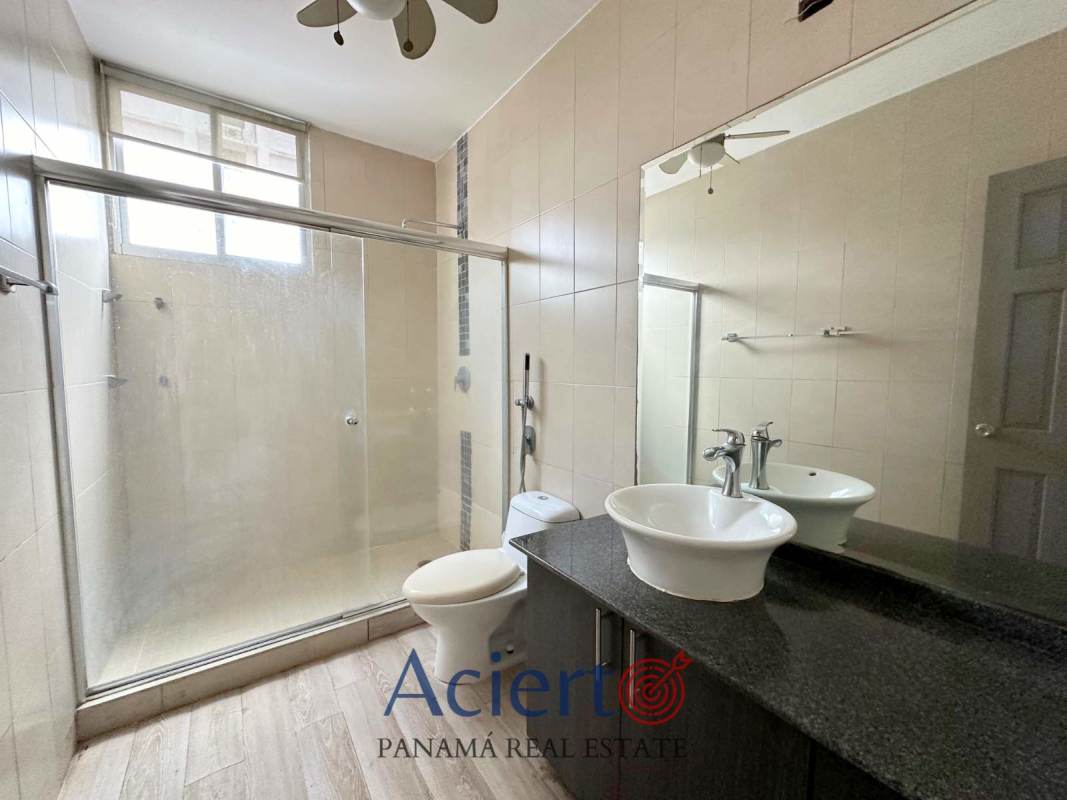 Spacious bathroom marble vanity glass shower in PH San Francisco Diamond Tower Panama
