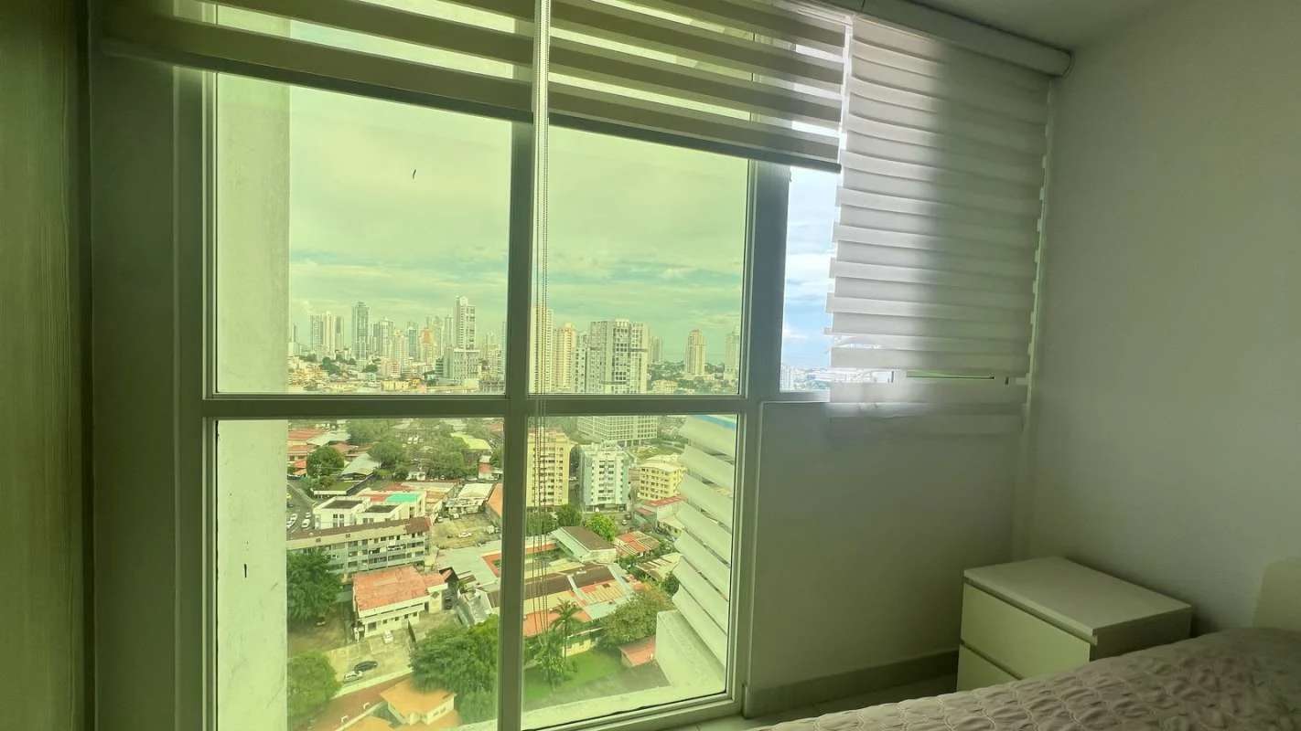 Rooftop swimming pool with city skyline panorama in Metropolitan Park Panama City