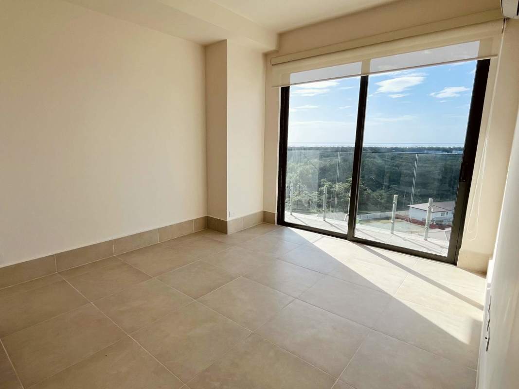 Private balcony with panoramic Pacific Ocean and golf course vistas in Ocean House luxury apartment Santa Maria Panama