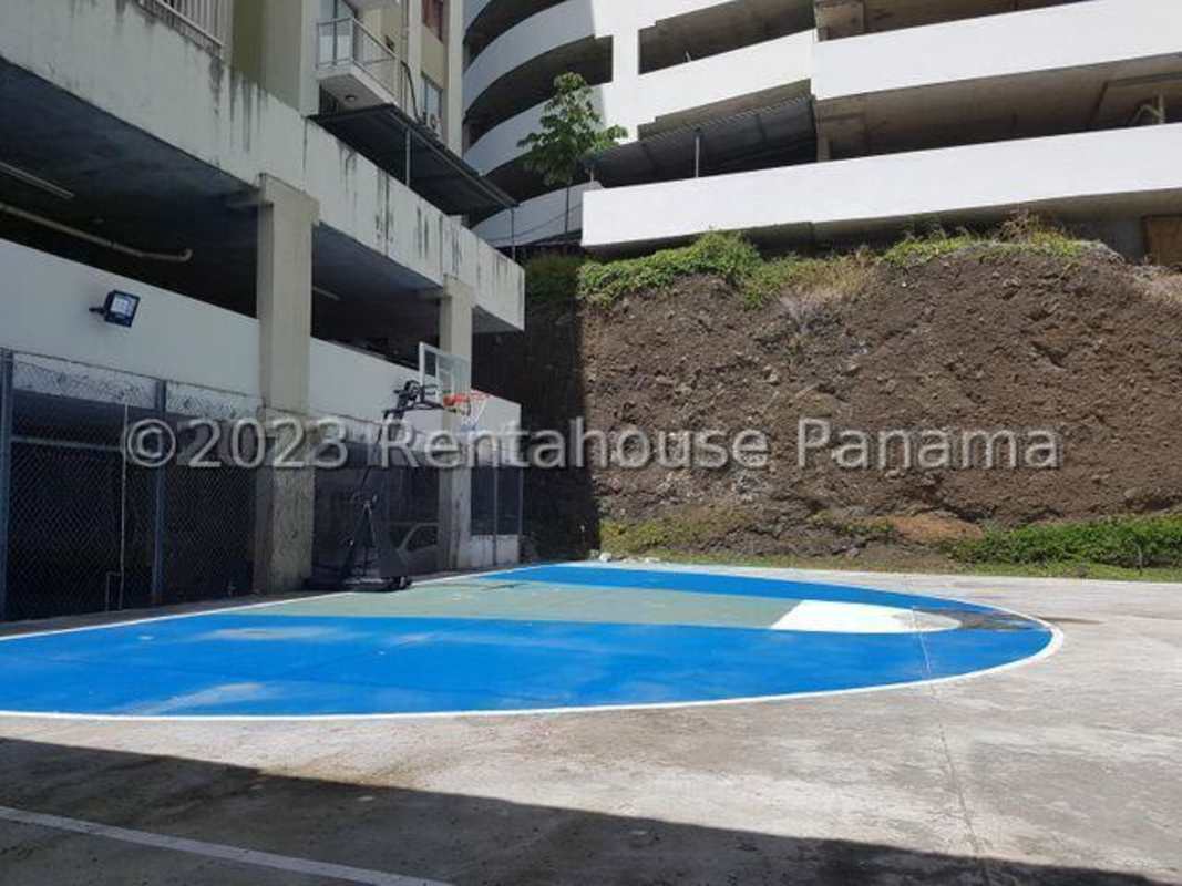 Community basketball sport court multi story parking Mystic Tower Panama