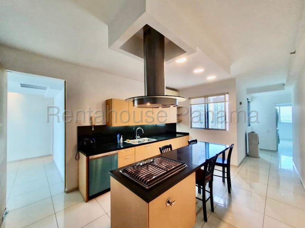 Contemporary kitchen with island granite countertop in PH Mirador del Este Costa del Este Panama apartment