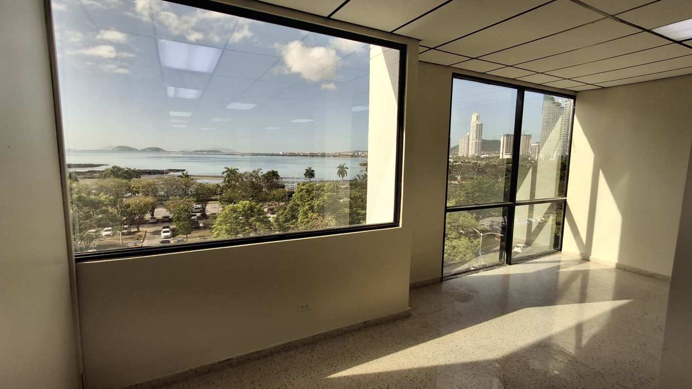 Modern bathroom with vanity and mirror inside office space Balboa Plaza Panama City