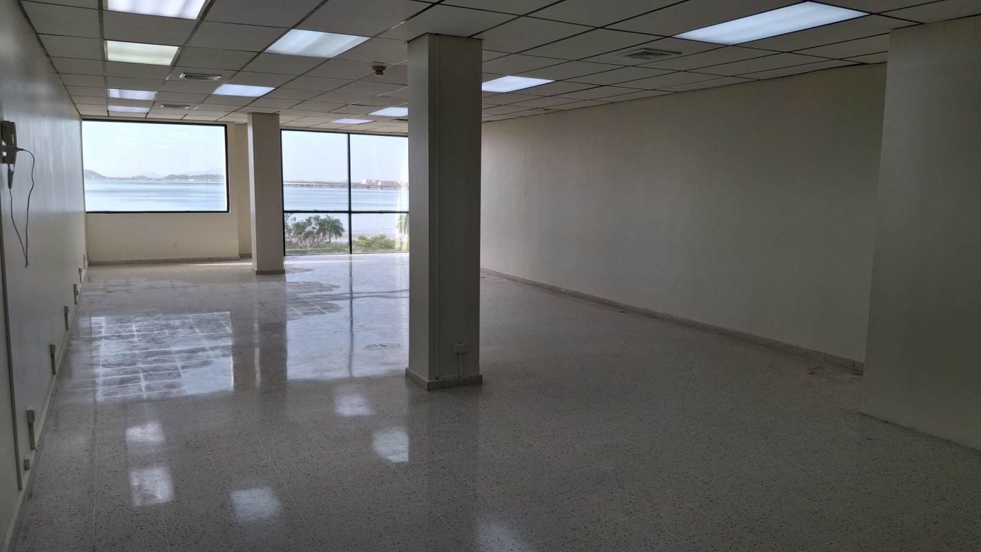 Large office window view over Pacific Ocean Balboa Plaza Panama City