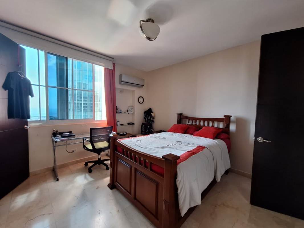 Bedroom with large window, AC, marble floor and study desk PH Costa Pacifica Punta Pacifica