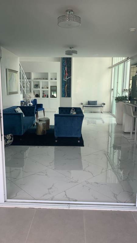 Large private terrace with panoramic Pacific Ocean views in luxury penthouse in PH Costa Pacifica Panama City
