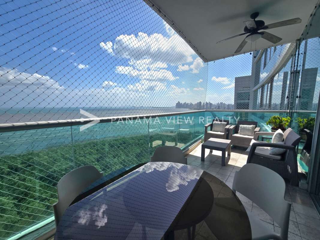 Modern balcony with skyline and ocean views PH Ocean One Costa del Este Panama