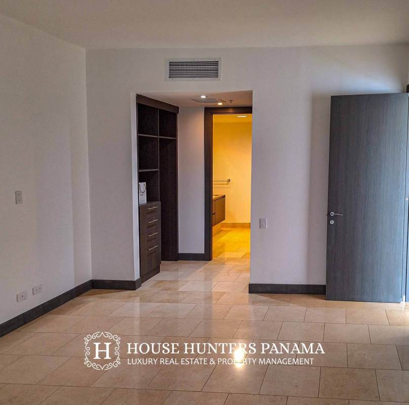 Spacious master bedroom large windows ocean and marina views The Ocean Club Punta Pacifica Panama