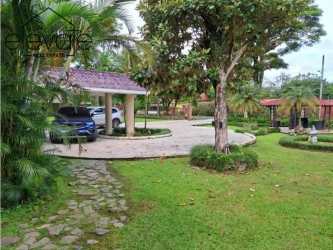 Spacious garden with driveway tropical landscaping at El Valle Residence Panama