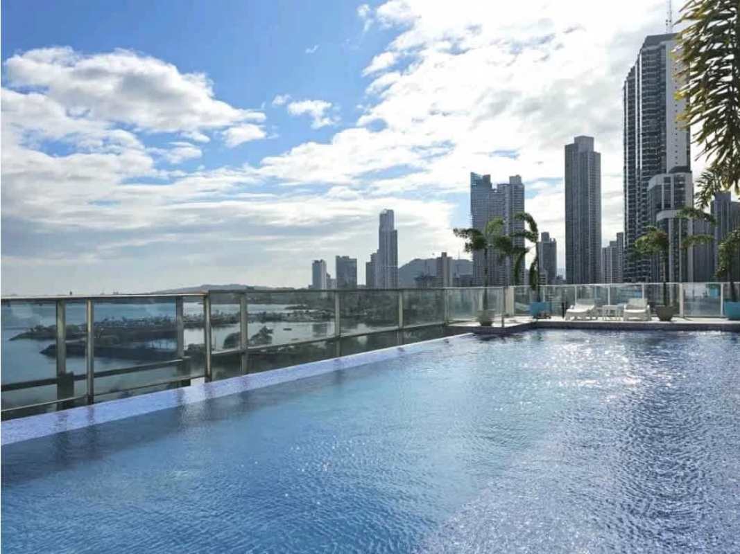 Rooftop ocean view infinity pool in luxury Panama City condo Waters On The Bay