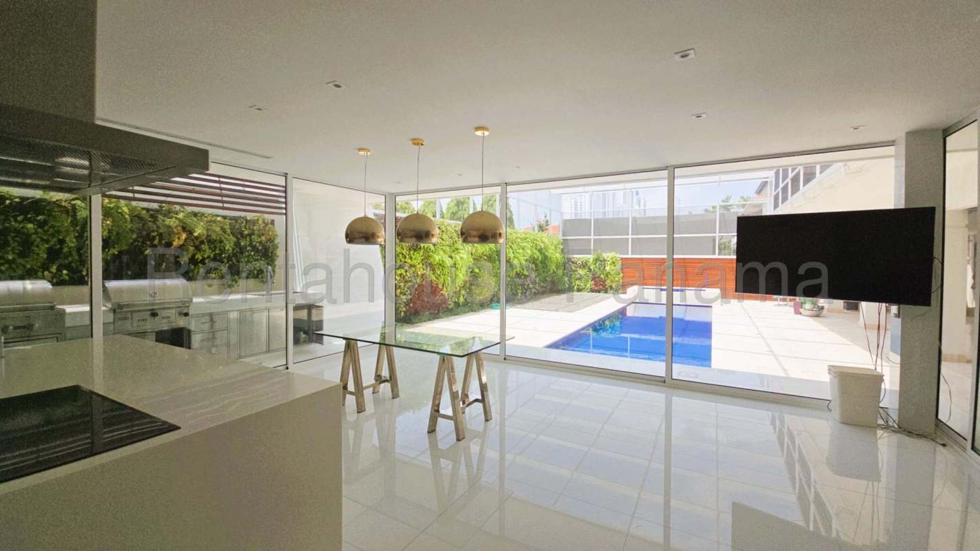 Luxury backyard pool patio garden Costa del Este Panama house for sale