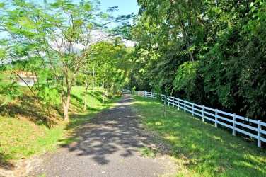 Entrance driveway white fence countryside Villas del María Bejuco Panama