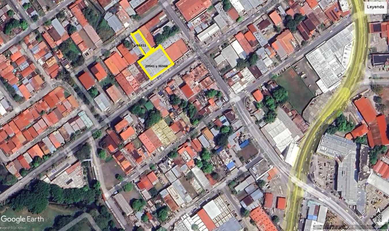 Aerial view highlighted commercial property plots near Avenida Santa Elena Panama City