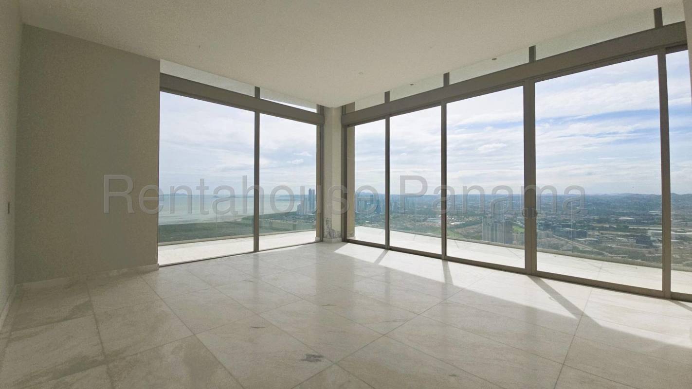 Elegant indoor heated pool with marble floors and panoramic views at Santa Maria Panama luxury penthouse