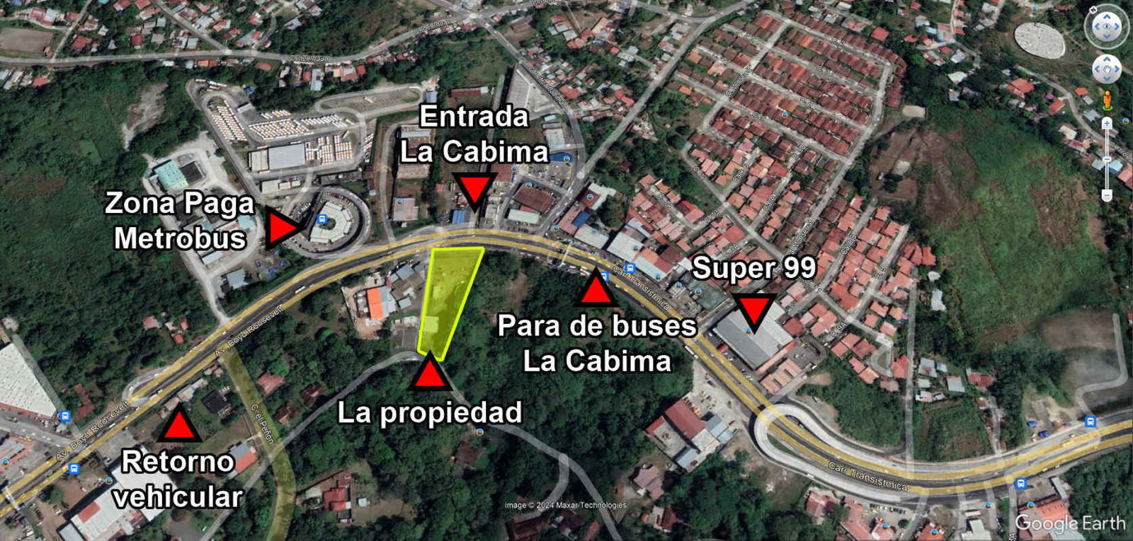 Main road, wooded area, industrial neighborhood surrounds 3671m2 commercial lot at Alcalde Díaz