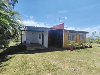 Scenic view of lush garden lawn with mountain backdrop La Laguna San Carlos Panama