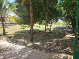 Bright open plan living room and kitchen with tropical decor country house La Laguna San Carlos Panama