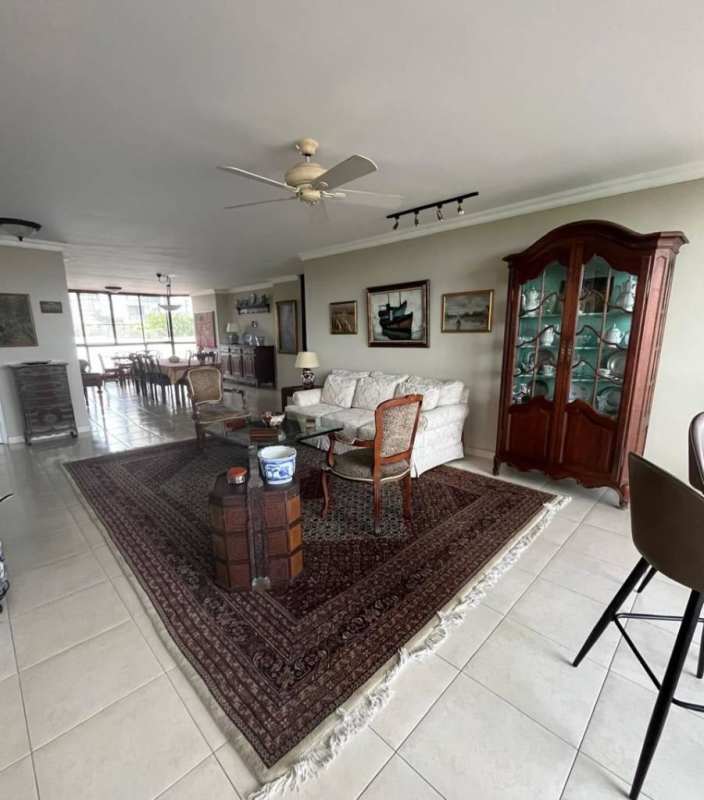 Open concept furnished living dining space with ocean and skyline views PH Riviera del Mar Panama City