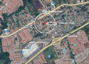 Aerial map view highlighting commercial land proximity to highway and mall in Vacamonte, Panama Oeste