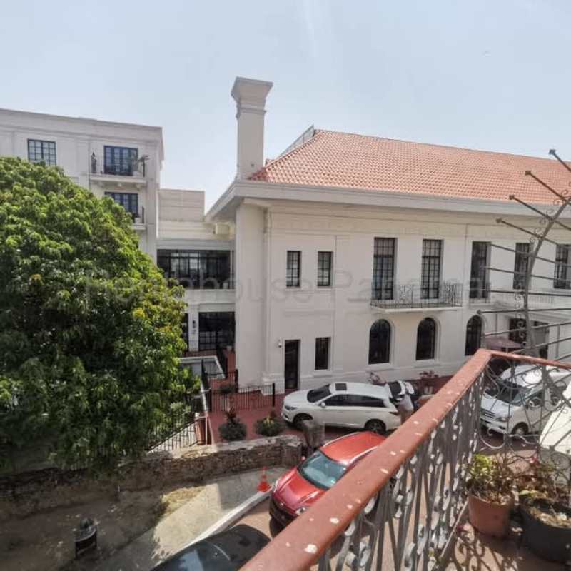 White colonial Mediterranean style building with terracotta roof Casco Viejo Panama City