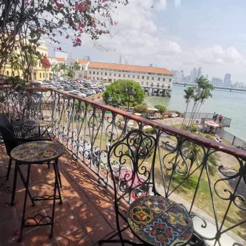 Mediterranean balcony with city and bay view Casco Viejo apartment Panama City