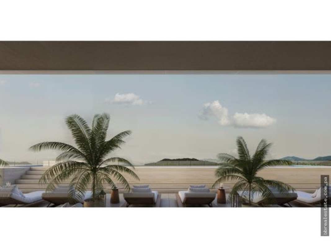 Modern balcony with glass railing facing ocean view on Amador Causeway PH Nautilus Panama