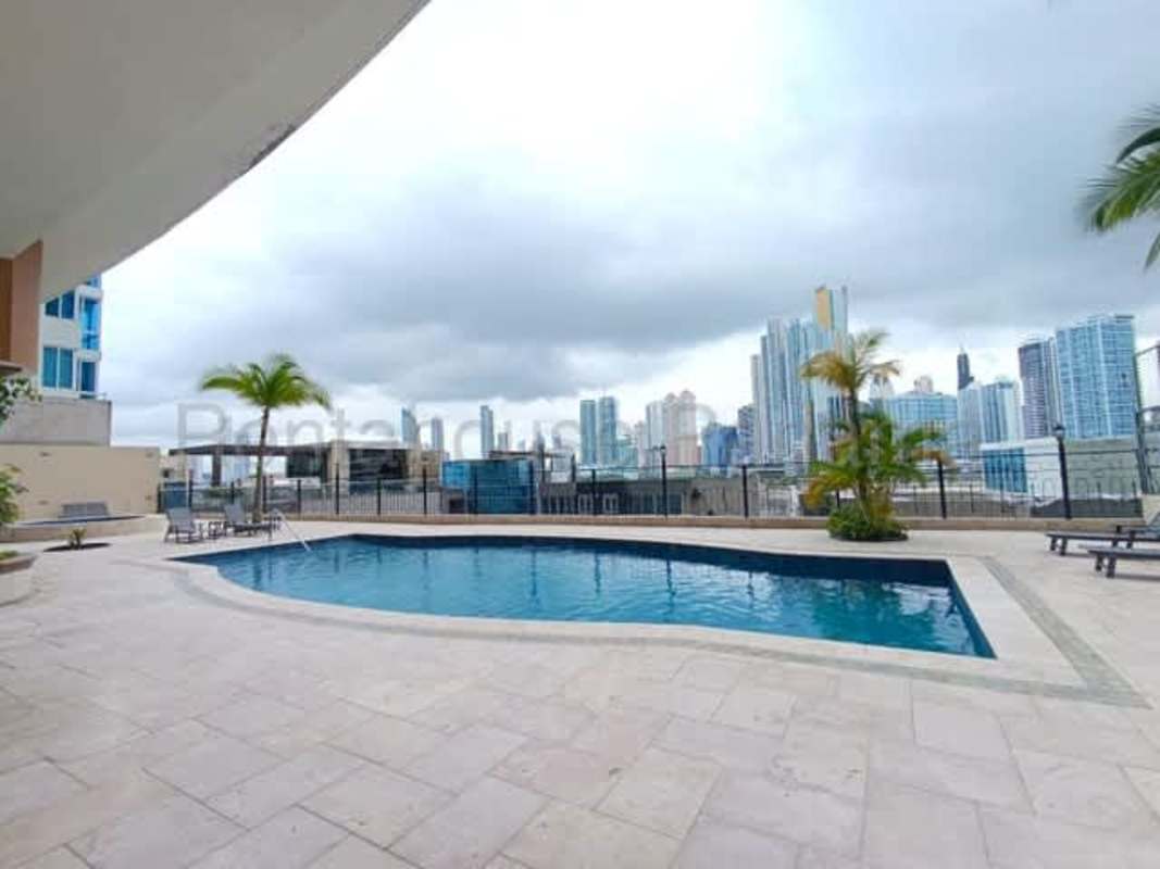 Kitchen with granite countertops and custom cabinets in luxury Punta Paitilla apartment