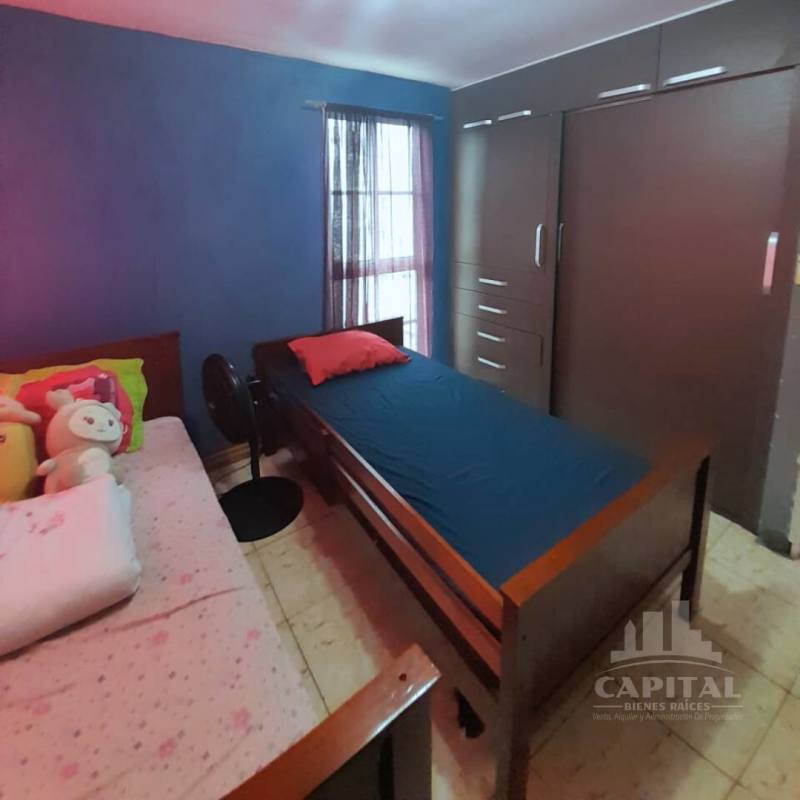 Bedroom with two single beds, sliding door wardrobe blue wall PH Terrano Panama City