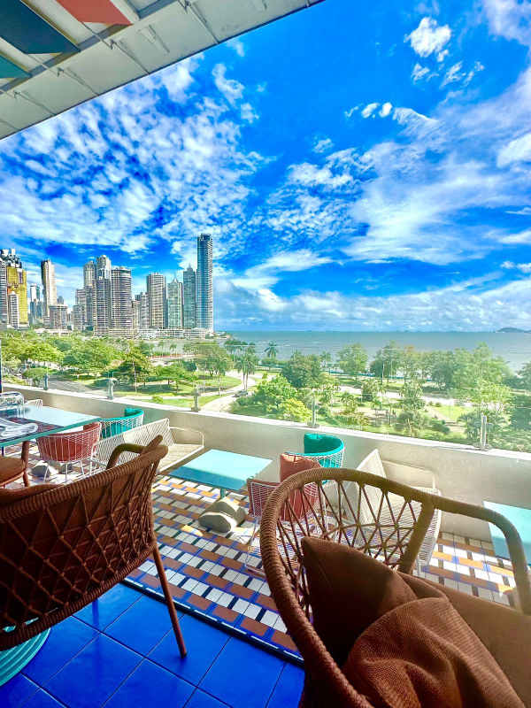 Spacious balcony overlooking Bay of Panama and skyline from Yoo Panama Avenida Balboa